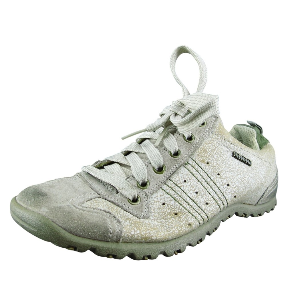 SKECHERS USA Women Sneaker Shoes Off‎ White Leather Lace Up Size 7 Medium